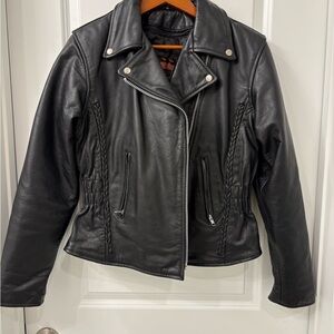 Vintage Black Leather Biker Moto Jacket Size M